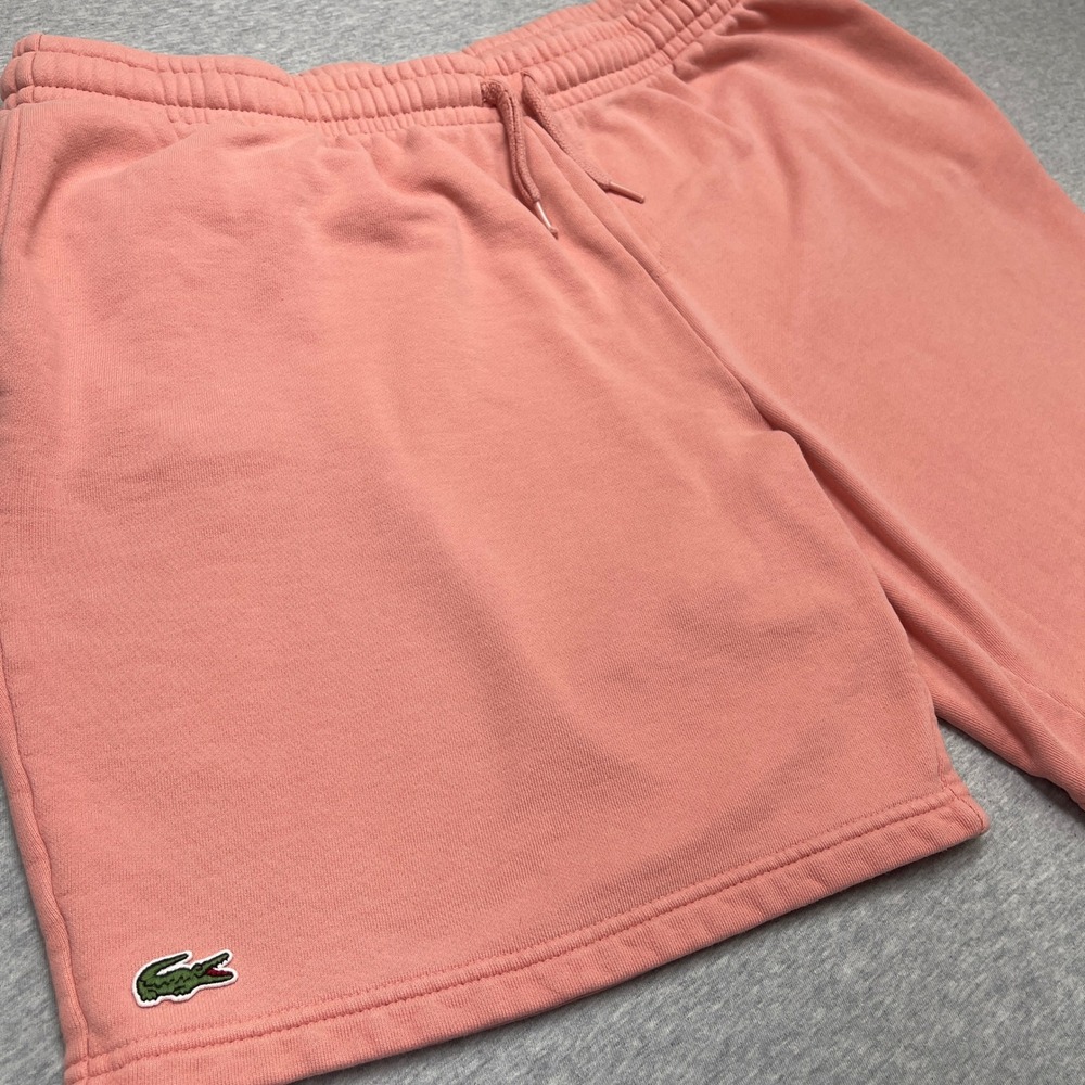 Lacoste Sport Mens L Fleece Sweat Shorts Coral Pink Crocodile Size Large EUC